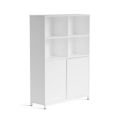 Armoire de rangement de bureau Crito Extra Large - 4 compartiments ouverts, 2 portes coulissantes, 2 étagères